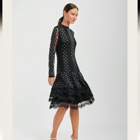 Mima Rosso Dresses & Skirts - Mima Rosso Dress Womens Large Black White Lace Long Sleeve Polka Dot Lined